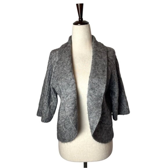 Chico's Sweater Women Medium Gray Wool Blend Cable Knit Open Bolero Cardigan - Picture 1 of 10